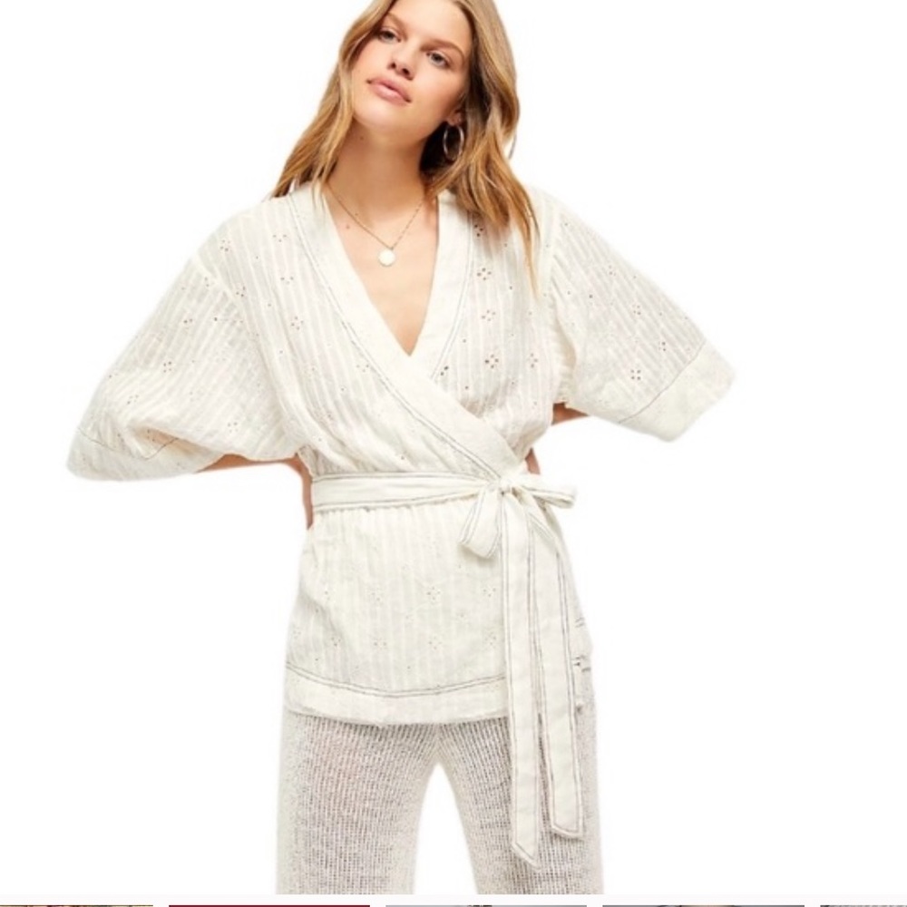 Free People Cora Eyelet Wrap Top